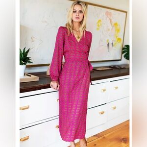 BISHOP SLEEVE DRESS - PINK WALKING CHEETAH size L